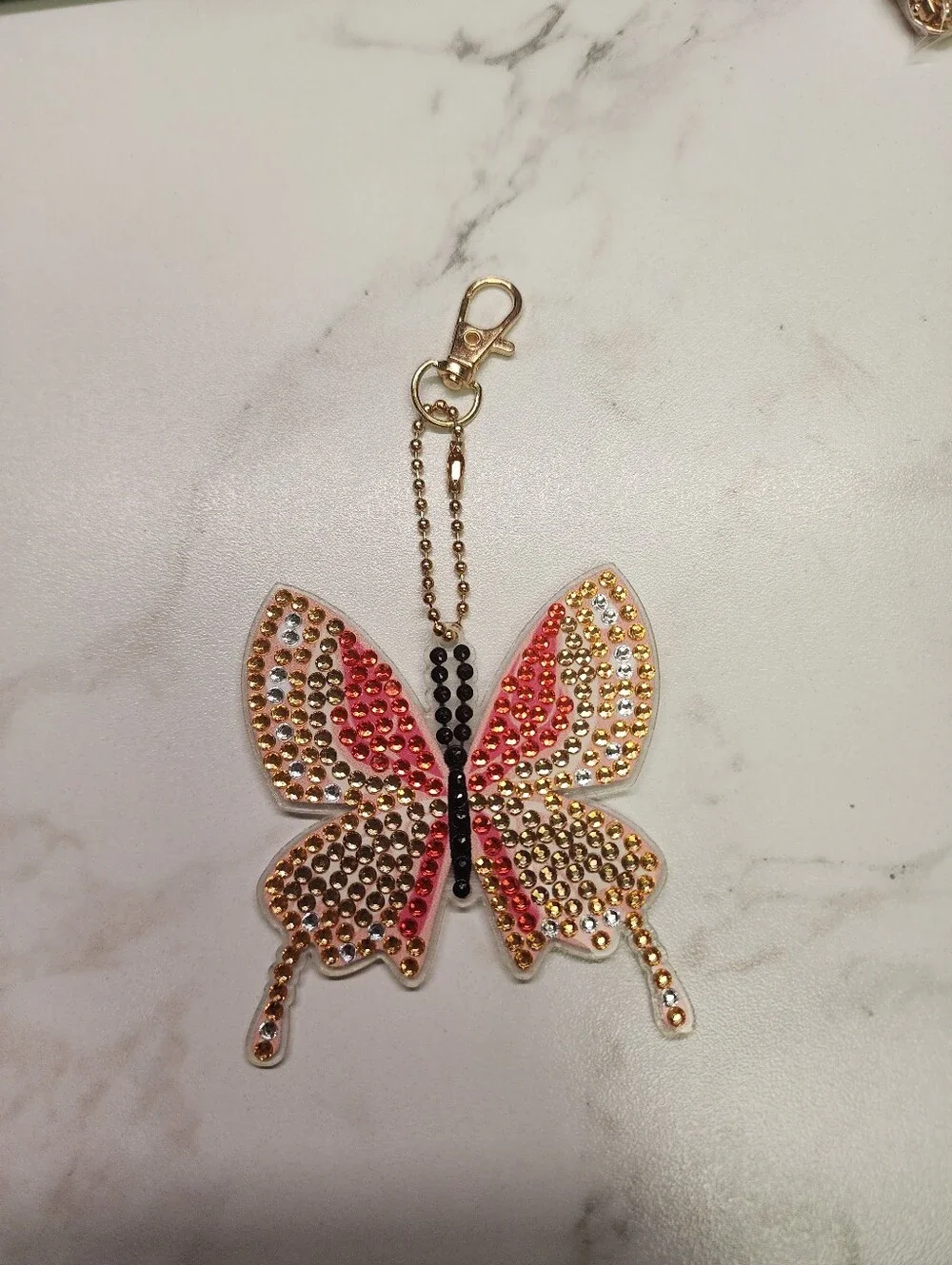 Sparkling Butterfly Keychain Charm in Pink and Gold